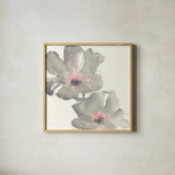 Gray Blush Cosmos I by Chris Paschke. Shown in a natural wood glass frame for a timeless modern aesthetic. Available as an archival giclee rolled canvas, fine art paper, or poster print. SKU 33990a.