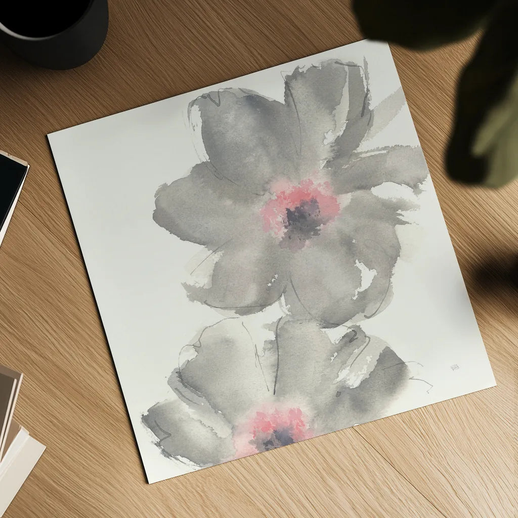 Gray Blush Cosmos II by Chris Paschke. Shown as a detailed flat fine art print, highlighting archival giclee quality. Available as an archival giclee rolled canvas, fine art paper, or poster print. SKU 33991a.