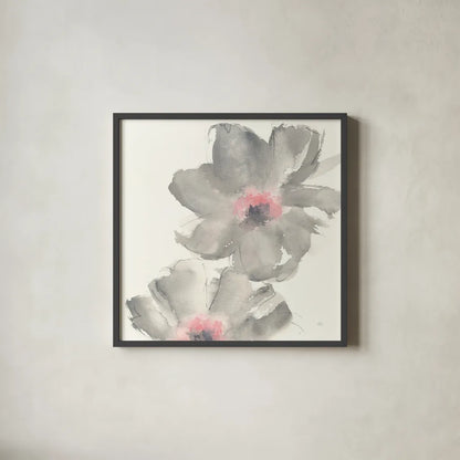Gray Blush Cosmos II by Chris Paschke. Shown in a sleek black glass frame for a contemporary gallery look. Available as an archival giclee rolled canvas, fine art paper, or poster print. SKU 33991a.