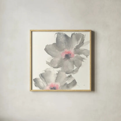Gray Blush Cosmos II by Chris Paschke. Shown in a natural wood glass frame for a timeless modern aesthetic. Available as an archival giclee rolled canvas, fine art paper, or poster print. SKU 33991a.