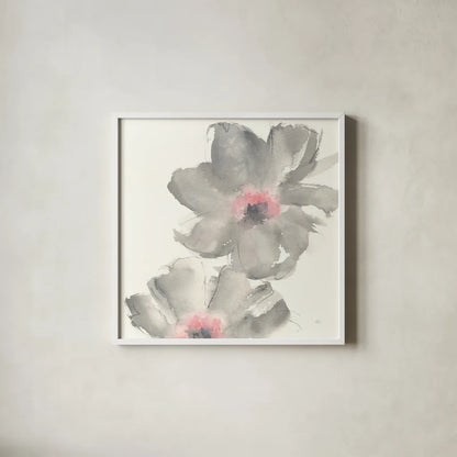 Gray Blush Cosmos II by Chris Paschke. Shown in a crisp white glass frame for a clean and minimalist style. Available as an archival giclee rolled canvas, fine art paper, or poster print. SKU 33991a.