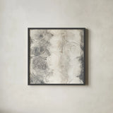 Gray Circles I by Chris Paschke. Shown in a sleek black glass frame for a contemporary gallery look. Available as an archival giclee rolled canvas, fine art paper, or poster print. SKU 16884a.