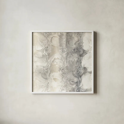 Gray Circles II by Chris Paschke. Shown in a crisp white glass frame for a clean and minimalist style. Available as an archival giclee rolled canvas, fine art paper, or poster print. SKU 16885a.