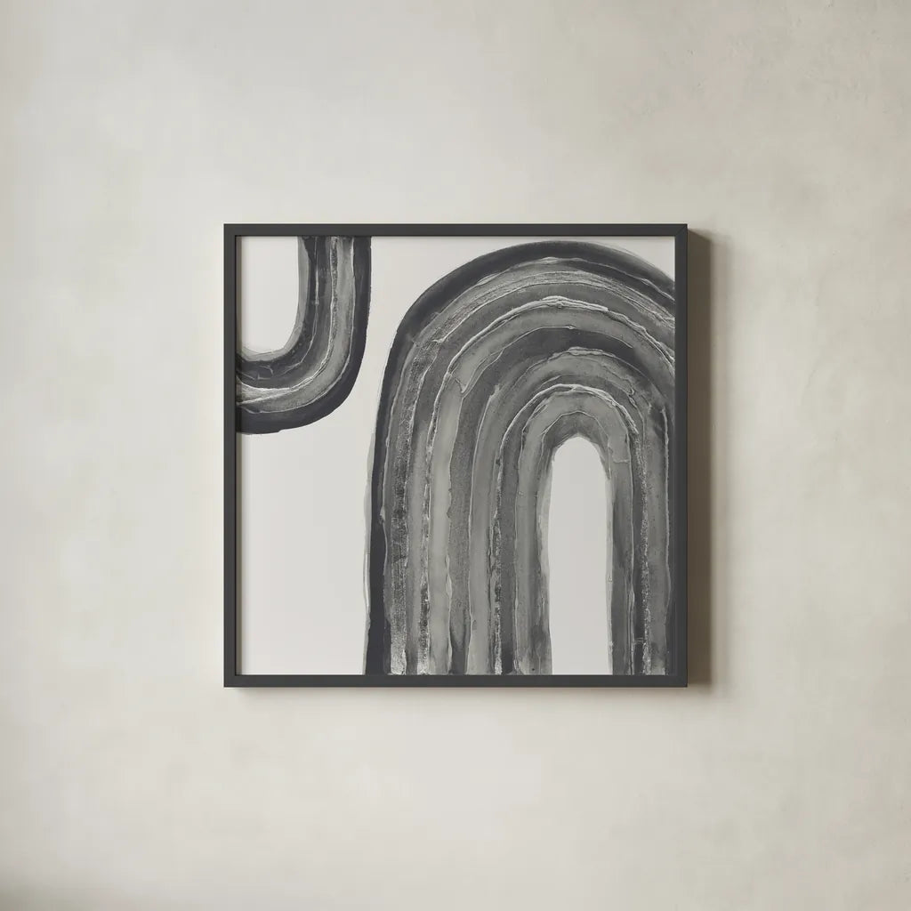 Gray Rainbow I by Chris Paschke. Shown in a sleek black glass frame for a contemporary gallery look. Available as an archival giclee rolled canvas, fine art paper, or poster print. SKU 69556a.