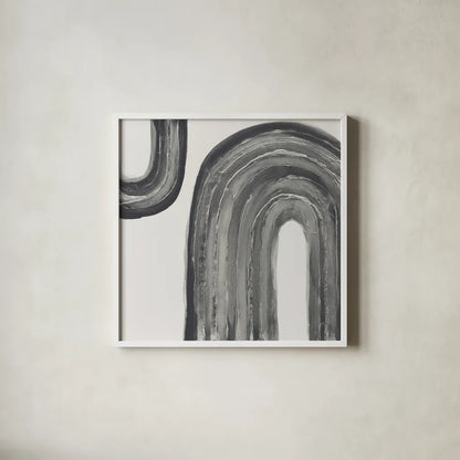 Gray Rainbow I by Chris Paschke. Shown in a crisp white glass frame for a clean and minimalist style. Available as an archival giclee rolled canvas, fine art paper, or poster print. SKU 69556a.