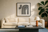 Gray Rainbow I by Chris Paschke. Displayed in a glass frame with matte in a clean modern living room. Available as an archival giclee rolled canvas, fine art paper, or poster print. SKU 69556a.
