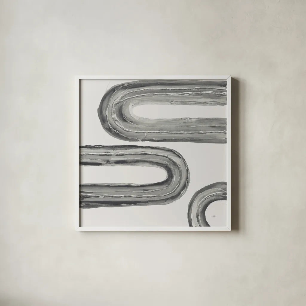 Gray Rainbow V by Chris Paschke. Shown in a crisp white glass frame for a clean and minimalist style. Available as an archival giclee rolled canvas, fine art paper, or poster print. SKU 69557a.