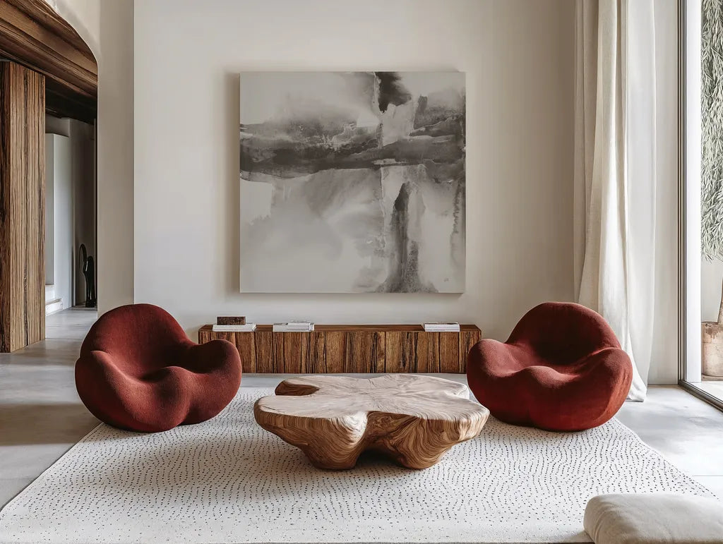 Gray Tones II by Chris Paschke. Shown as extra-large giant wall art in a modern living room. Available as an archival giclee rolled canvas, fine art paper, or poster print. SKU 44979a.