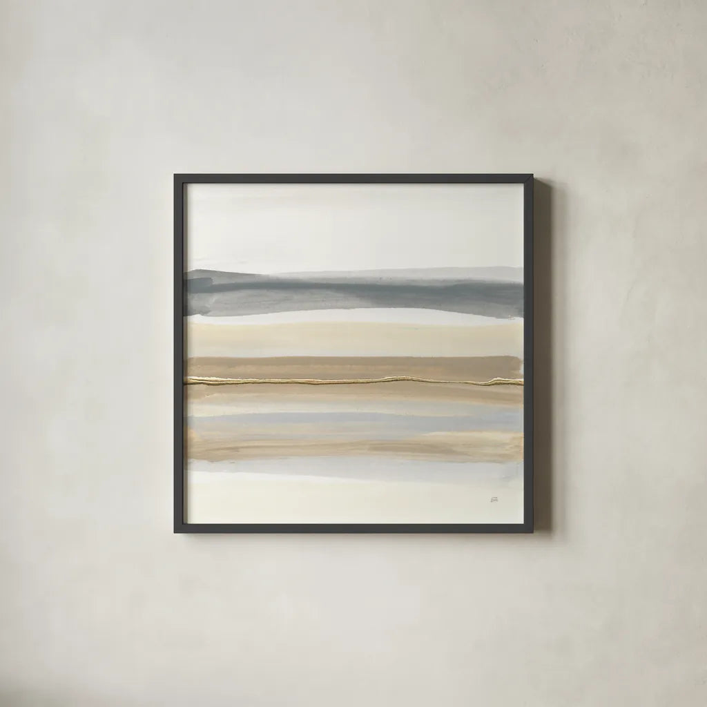 Gray and Sand I by Chris Paschke. Shown in a sleek black glass frame for a contemporary gallery look. Available as an archival giclee rolled canvas, fine art paper, or poster print. SKU 75443a.