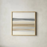Gray and Sand I by Chris Paschke. Shown in a natural wood glass frame for a timeless modern aesthetic. Available as an archival giclee rolled canvas, fine art paper, or poster print. SKU 75443a.