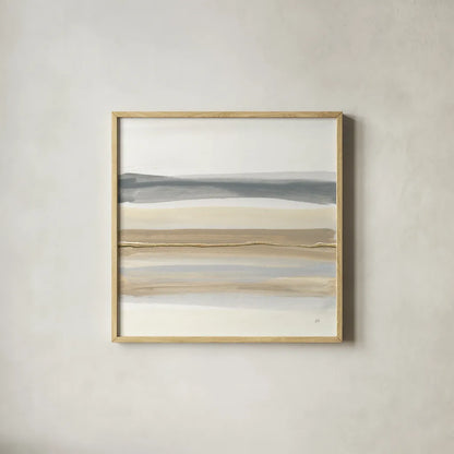 Gray and Sand I by Chris Paschke. Shown in a natural wood glass frame for a timeless modern aesthetic. Available as an archival giclee rolled canvas, fine art paper, or poster print. SKU 75443a.