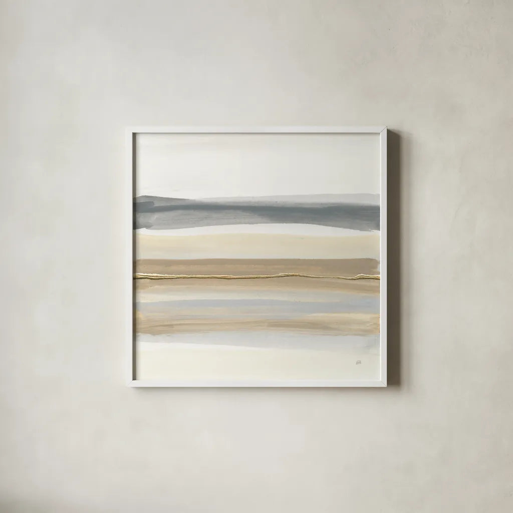 Gray and Sand I by Chris Paschke. Shown in a crisp white glass frame for a clean and minimalist style. Available as an archival giclee rolled canvas, fine art paper, or poster print. SKU 75443a.