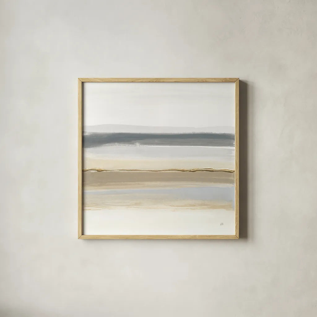 Gray and Sand II by Chris Paschke. Shown in a natural wood glass frame for a timeless modern aesthetic. Available as an archival giclee rolled canvas, fine art paper, or poster print. SKU 75444a.