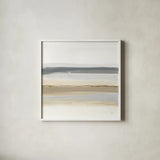 Gray and Sand II by Chris Paschke. Shown in a crisp white glass frame for a clean and minimalist style. Available as an archival giclee rolled canvas, fine art paper, or poster print. SKU 75444a.