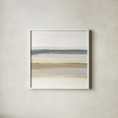 Gray and Sand II by Chris Paschke. Shown in a crisp white glass frame for a clean and minimalist style. Available as an archival giclee rolled canvas, fine art paper, or poster print. SKU 75444a.