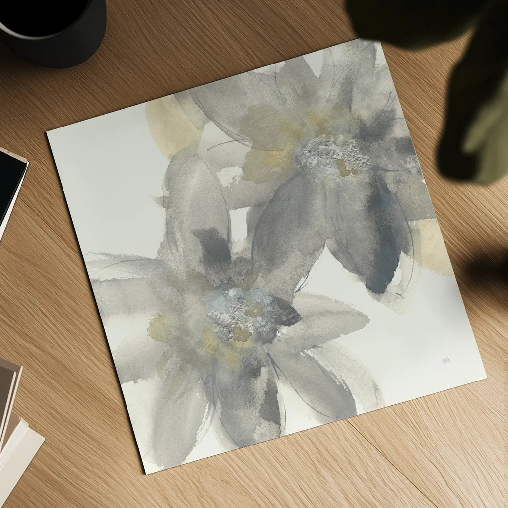 Gray and Silver Flowers II by Chris Paschke. Shown as a detailed flat fine art print, highlighting archival giclee quality. Available as an archival giclee rolled canvas, fine art paper, or poster print. SKU 33987a.
