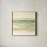 Green Water II by Chris Paschke. Shown in a natural wood glass frame for a timeless modern aesthetic. Available as an archival giclee rolled canvas, fine art paper, or poster print. SKU 67663a.