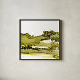 Greenscape I by Chris Paschke. Shown in a sleek black glass frame for a contemporary gallery look. Available as an archival giclee rolled canvas, fine art paper, or poster print. SKU 66750a.