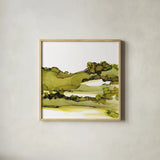 Greenscape I by Chris Paschke. Shown in a natural wood glass frame for a timeless modern aesthetic. Available as an archival giclee rolled canvas, fine art paper, or poster print. SKU 66750a.