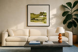 Greenscape I by Chris Paschke. Displayed in a glass frame with matte in a clean modern living room. Available as an archival giclee rolled canvas, fine art paper, or poster print. SKU 66750a.