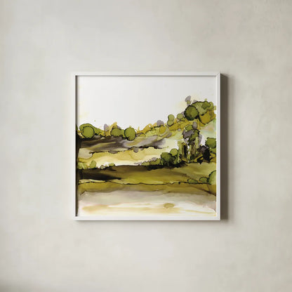 Greenscape II by Chris Paschke. Shown in a crisp white glass frame for a clean and minimalist style. Available as an archival giclee rolled canvas, fine art paper, or poster print. SKU 66751a.