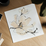 Greige Magnolias I by Chris Paschke. Shown as a detailed flat fine art print, highlighting archival giclee quality. Available as an archival giclee rolled canvas, fine art paper, or poster print. SKU 88344a.