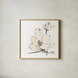 Greige Magnolias II by Chris Paschke. Shown in a natural wood glass frame for a timeless modern aesthetic. Available as an archival giclee rolled canvas, fine art paper, or poster print. SKU 88345a.