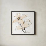 Greige Magnolias III by Chris Paschke. Shown in a sleek black glass frame for a contemporary gallery look. Available as an archival giclee rolled canvas, fine art paper, or poster print. SKU 88346a.