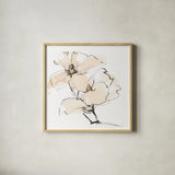 Greige Magnolias III by Chris Paschke. Shown in a natural wood glass frame for a timeless modern aesthetic. Available as an archival giclee rolled canvas, fine art paper, or poster print. SKU 88346a.