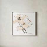 Greige Magnolias III by Chris Paschke. Shown in a crisp white glass frame for a clean and minimalist style. Available as an archival giclee rolled canvas, fine art paper, or poster print. SKU 88346a.