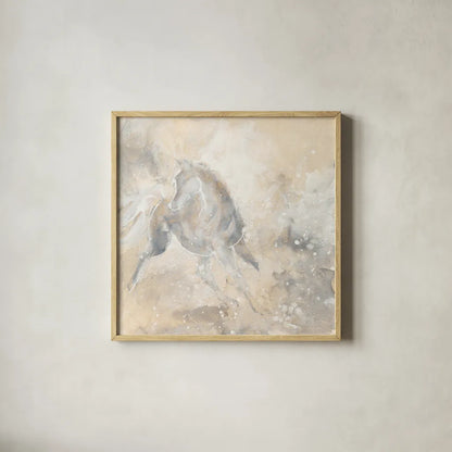 Grey Horse I by Chris Paschke. Shown in a natural wood glass frame for a timeless modern aesthetic. Available as an archival giclee rolled canvas, fine art paper, or poster print. SKU 37177a.