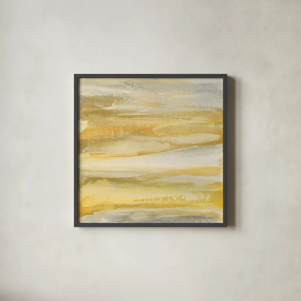 Grey and Gold by Chris Paschke. Shown in a sleek black glass frame for a contemporary gallery look. Available as an archival giclee rolled canvas, fine art paper, or poster print. SKU 19964a.