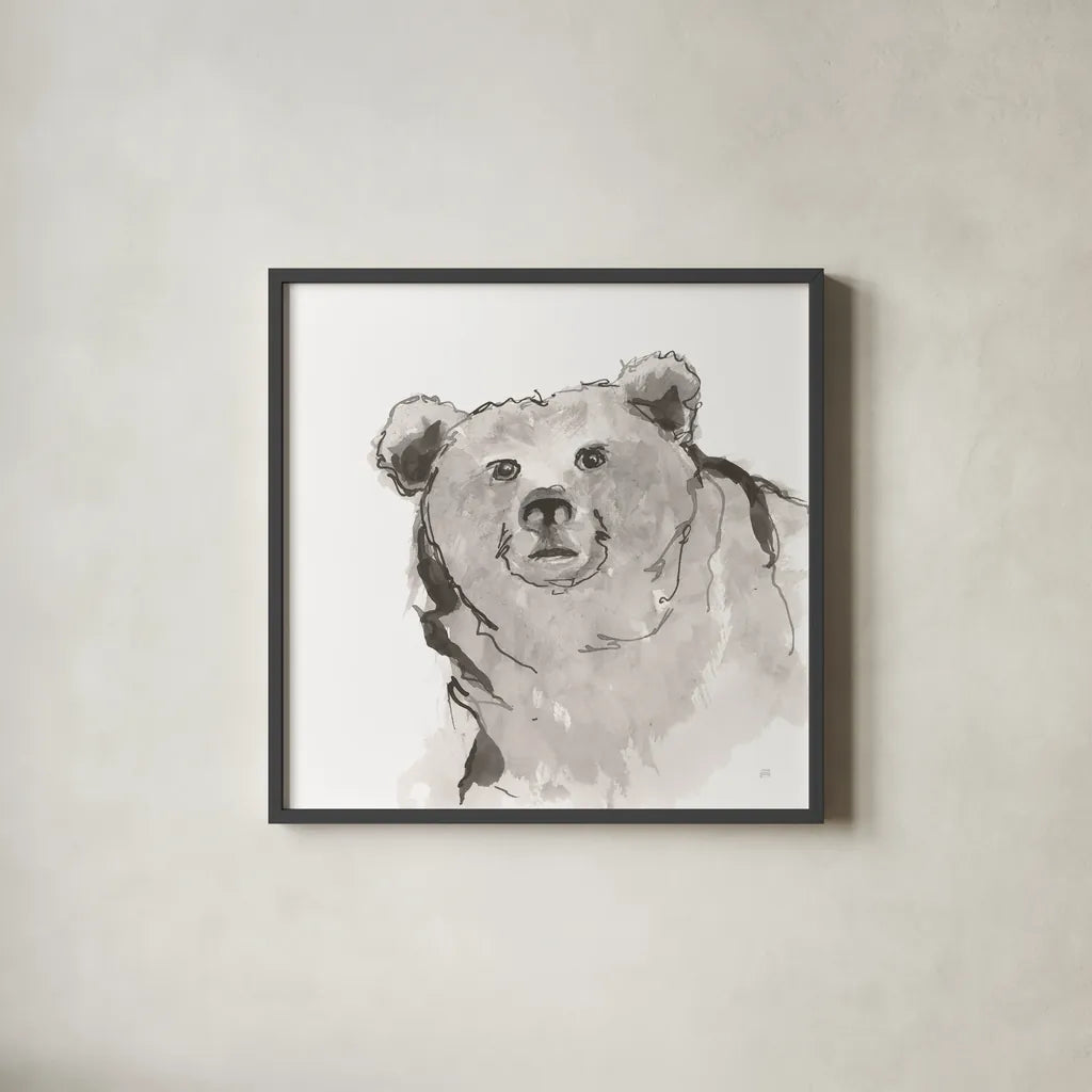 Grizzly II by Chris Paschke. Shown in a sleek black glass frame for a contemporary gallery look. Available as an archival giclee rolled canvas, fine art paper, or poster print. SKU 85513a.