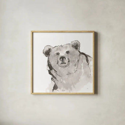 Grizzly II by Chris Paschke. Shown in a natural wood glass frame for a timeless modern aesthetic. Available as an archival giclee rolled canvas, fine art paper, or poster print. SKU 85513a.