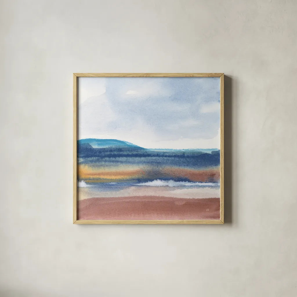 Grounded Rust I by Chris Paschke. Shown in a natural wood glass frame for a timeless modern aesthetic. Available as an archival giclee rolled canvas, fine art paper, or poster print. SKU 91462a.