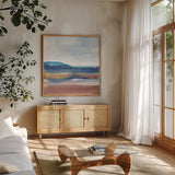 Grounded Rust I by Chris Paschke. Shown in a natural wood frame in a cozy modern living room. Available as an archival giclee rolled canvas, fine art paper, or poster print. SKU 91462a.