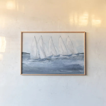 Group Sail II by Chris Paschke. shown as a paper print in a natural frame. Available as a archival giclee rolled canvas, fine art paper, or poster print. SKU 73883i.
