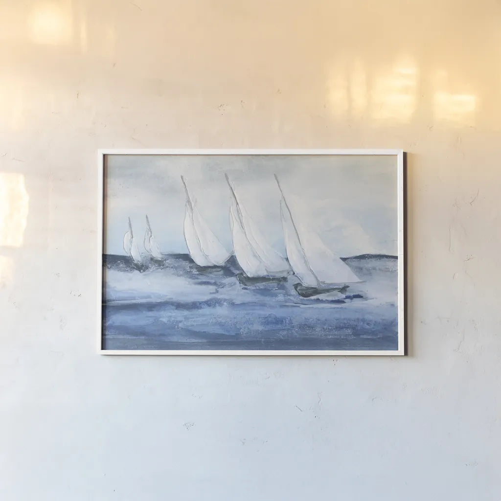 Group Sail IV by Chris Paschke. shown as a paper print in a white frame. Available as a archival giclee rolled canvas, fine art paper, or poster print. SKU 73885i.