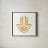 Hamsa I by Chris Paschke. Shown in a sleek black glass frame for a contemporary gallery look. Available as an archival giclee rolled canvas, fine art paper, or poster print. SKU 64650a.