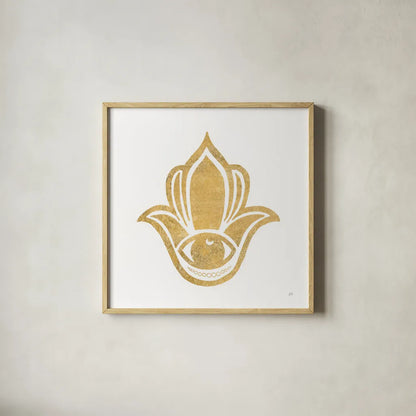 Hamsa II by Chris Paschke. Shown in a natural wood glass frame for a timeless modern aesthetic. Available as an archival giclee rolled canvas, fine art paper, or poster print. SKU 64651a.