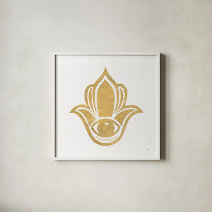 Hamsa II by Chris Paschke. Shown in a crisp white glass frame for a clean and minimalist style. Available as an archival giclee rolled canvas, fine art paper, or poster print. SKU 64651a.