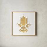 Hamsa III by Chris Paschke. Shown in a natural wood glass frame for a timeless modern aesthetic. Available as an archival giclee rolled canvas, fine art paper, or poster print. SKU 64652a.