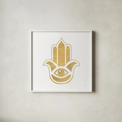 Hamsa III by Chris Paschke. Shown in a crisp white glass frame for a clean and minimalist style. Available as an archival giclee rolled canvas, fine art paper, or poster print. SKU 64652a.