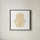 Hamsa IV by Chris Paschke. Shown in a sleek black glass frame for a contemporary gallery look. Available as an archival giclee rolled canvas, fine art paper, or poster print. SKU 64653a.