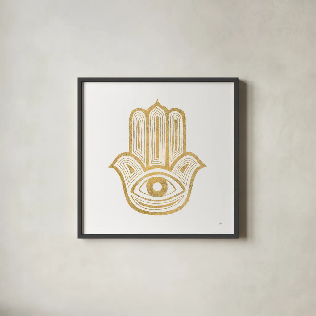 Hamsa IV by Chris Paschke. Shown in a sleek black glass frame for a contemporary gallery look. Available as an archival giclee rolled canvas, fine art paper, or poster print. SKU 64653a.