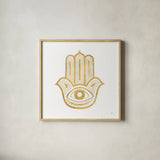 Hamsa IV by Chris Paschke. Shown in a natural wood glass frame for a timeless modern aesthetic. Available as an archival giclee rolled canvas, fine art paper, or poster print. SKU 64653a.