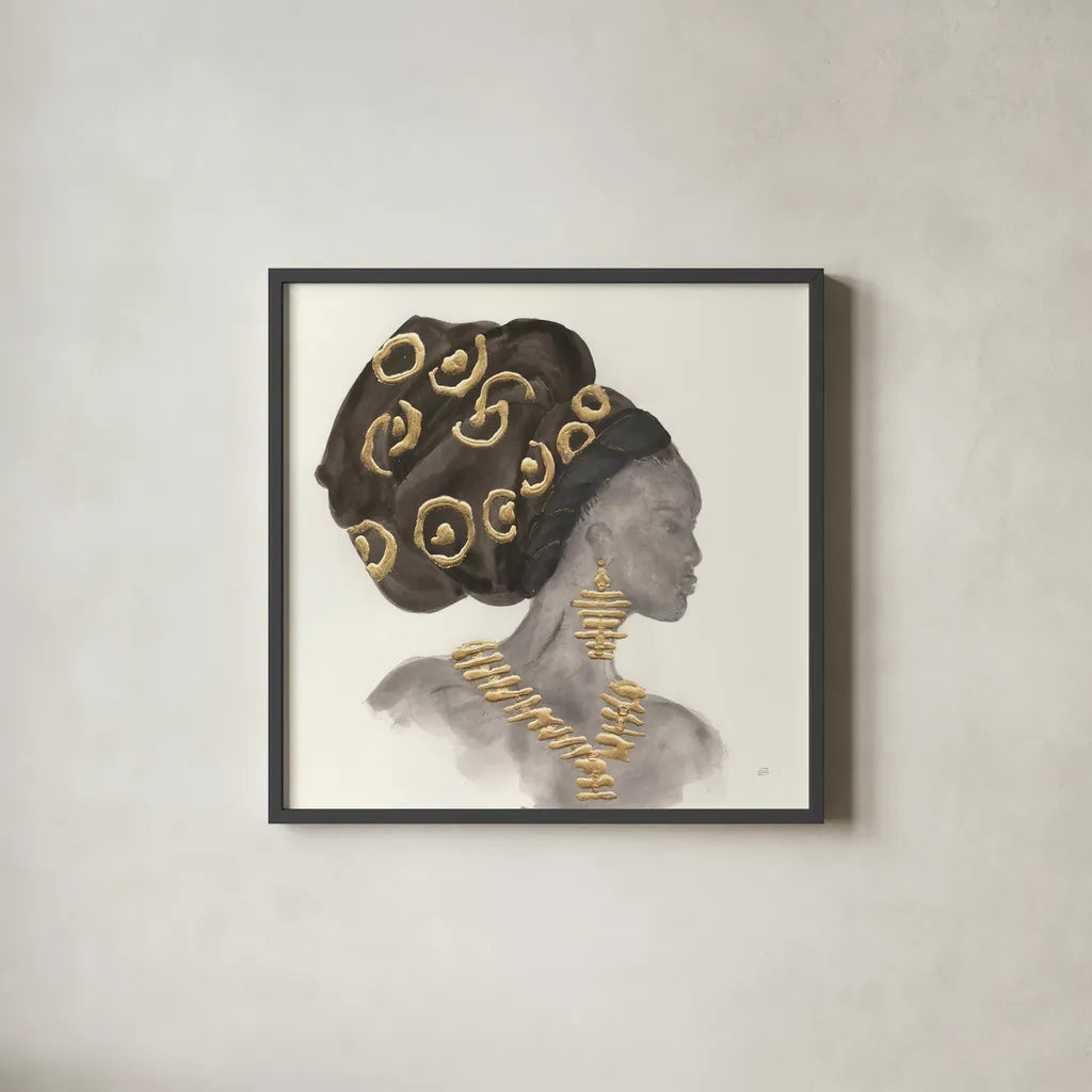 Headdress Beauty I by Chris Paschke. Shown in a sleek black glass frame for a contemporary gallery look. Available as an archival giclee rolled canvas, fine art paper, or poster print. SKU 48016a.