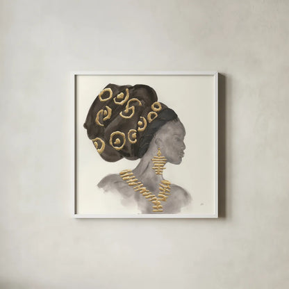 Headdress Beauty I by Chris Paschke. Shown in a crisp white glass frame for a clean and minimalist style. Available as an archival giclee rolled canvas, fine art paper, or poster print. SKU 48016a.