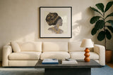 Headdress Beauty I by Chris Paschke. Displayed in a glass frame with matte in a clean modern living room. Available as an archival giclee rolled canvas, fine art paper, or poster print. SKU 48016a.