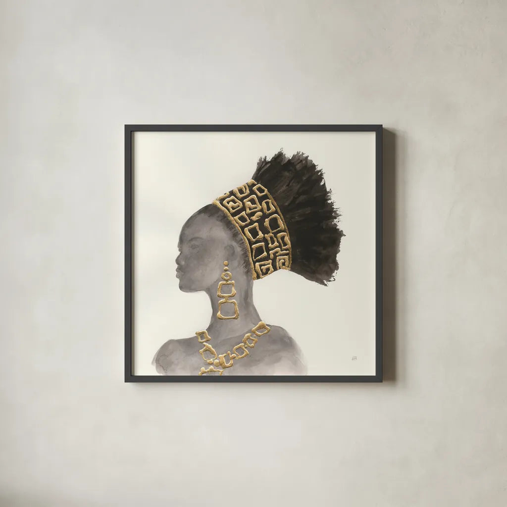 Headdress Beauty II by Chris Paschke. Shown in a sleek black glass frame for a contemporary gallery look. Available as an archival giclee rolled canvas, fine art paper, or poster print. SKU 48017a.